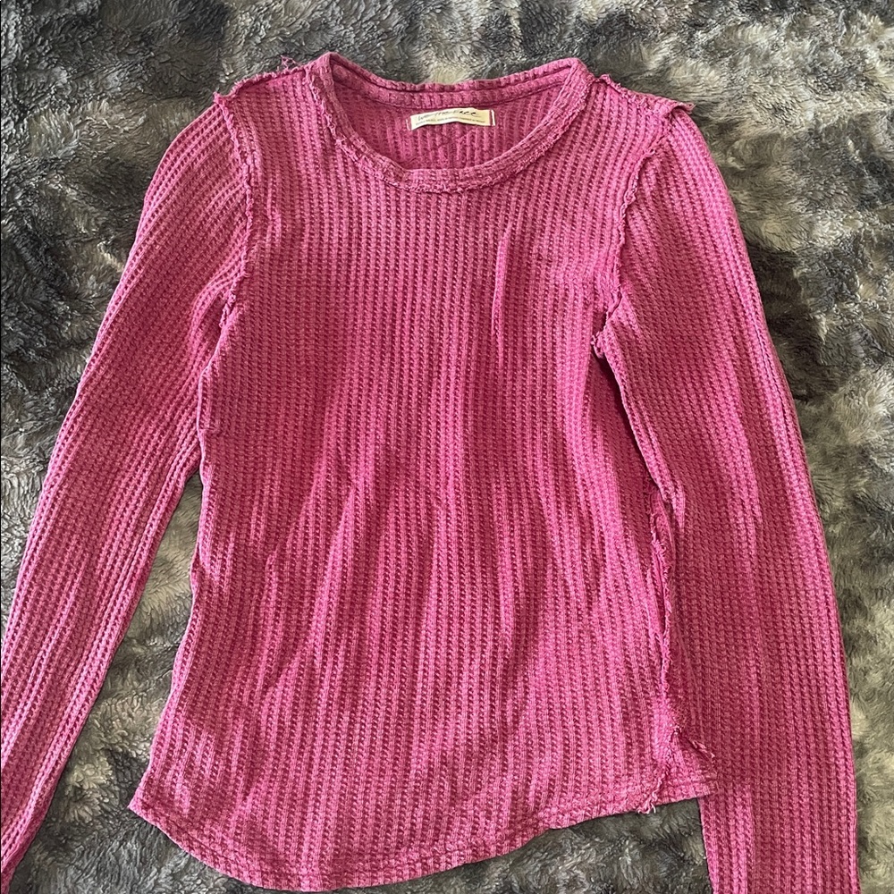 We The Free Raspberry Waffle Knit Top